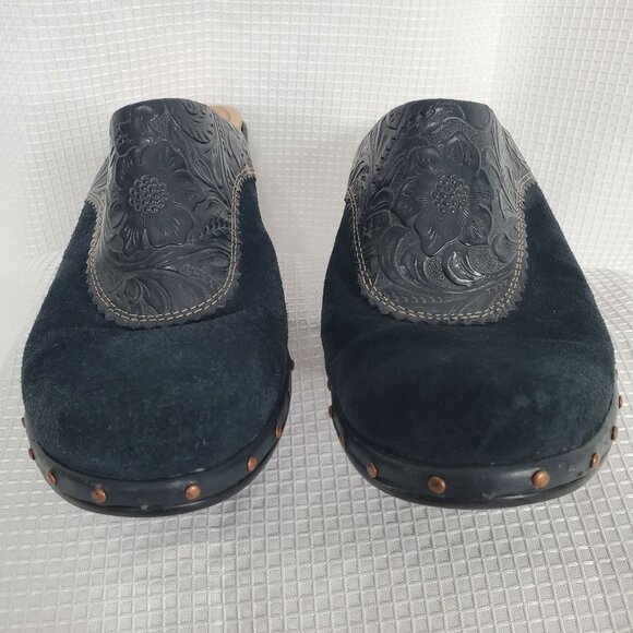 Sofft 8.5 M Clogs Mules Tooled Leather Suede Studded Block Heel CottageCore Rust - Picture 9 of 13